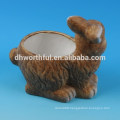 Ceramic flower pot with rabbit design for decro